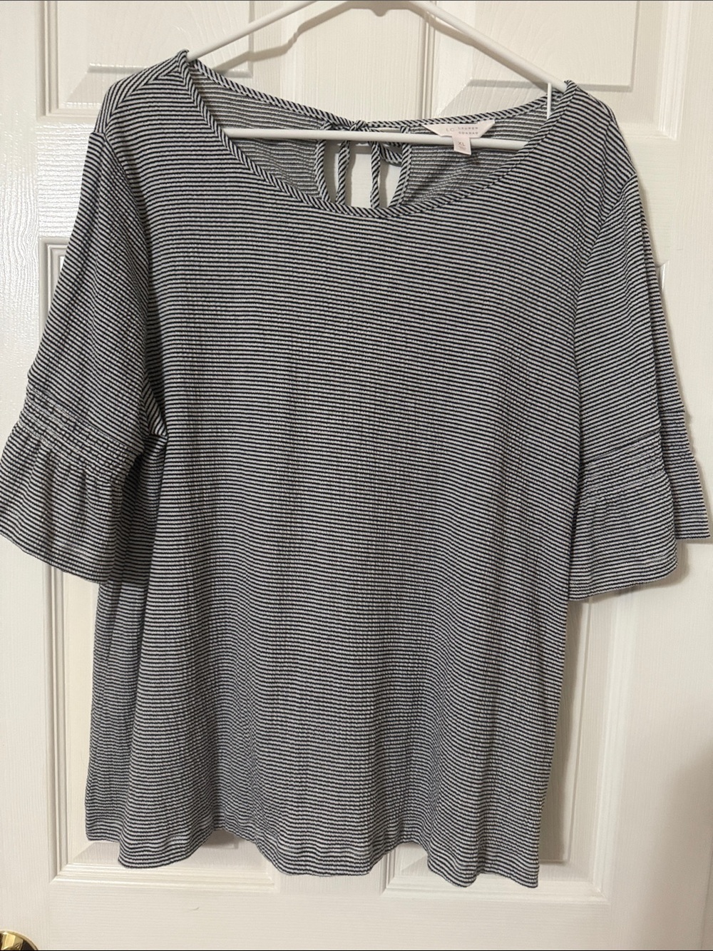LC Lauren Conrad Black and White Striped Bell Sleeve Top -Size XL